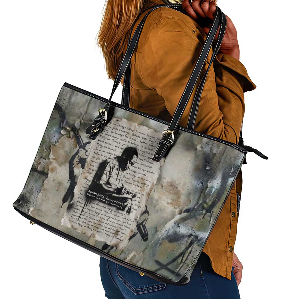 Ngugi wa Thiong O Leather Tote Bag Graffiti Resist Statement Ink Pen Revolution Fist Literary Activism - Wonder Print Shop