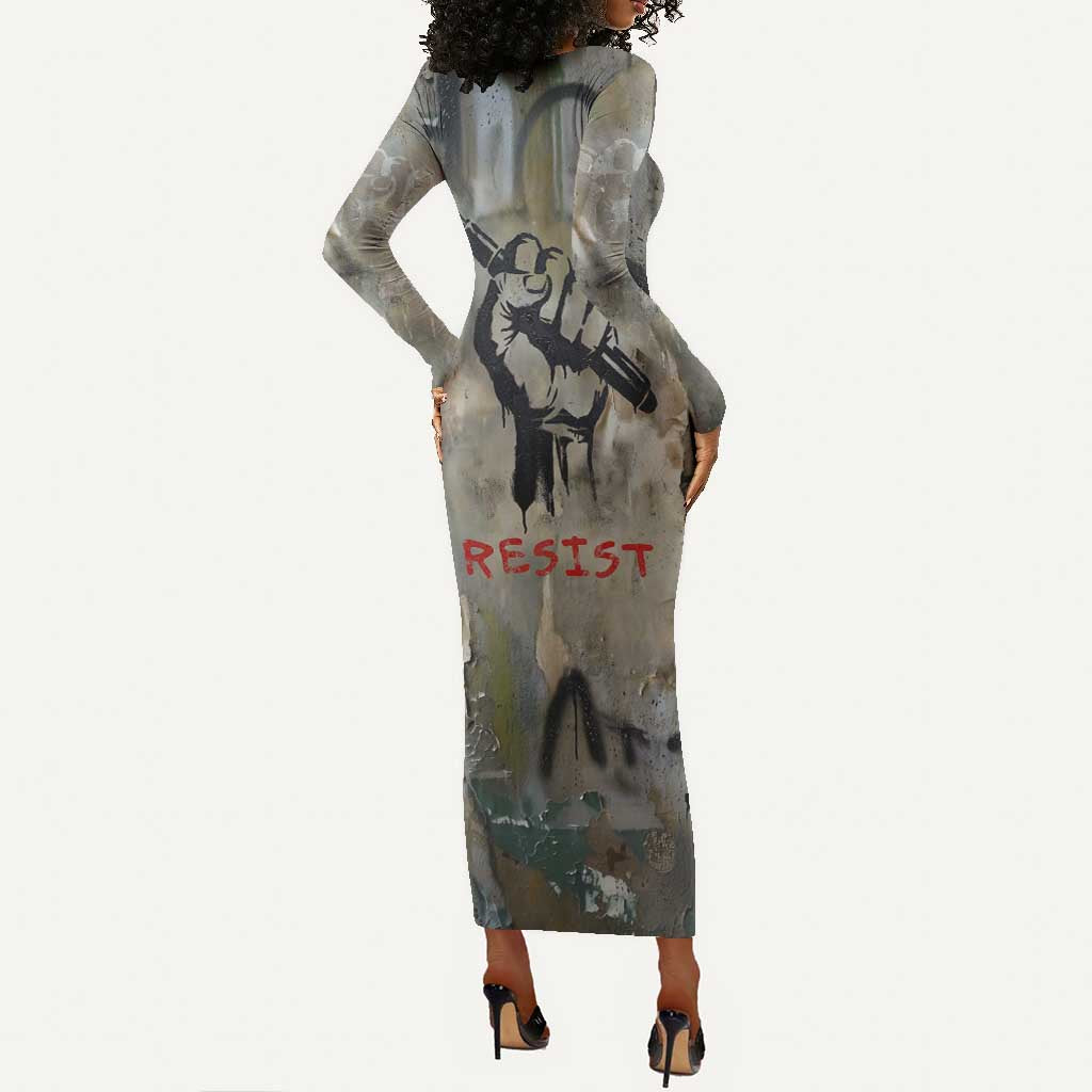 Ngugi wa Thiong O Long Sleeve Bodycon Dress Graffiti Resist Statement Ink Pen Revolution Fist Literary Activism - Wonder Print Shop