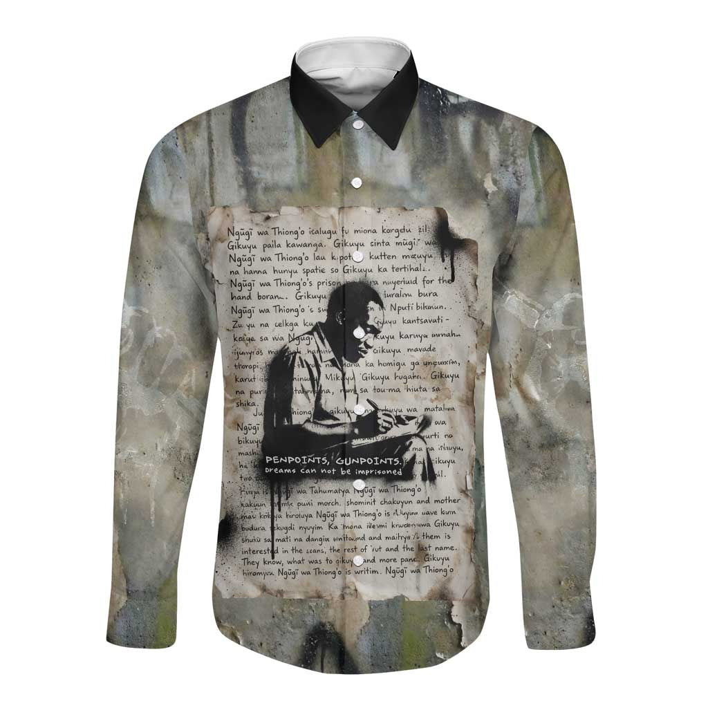Ngugi wa Thiong O Long Sleeve Button Shirt Graffiti Resist Statement Ink Pen Revolution Fist Literary Activism - Wonder Print Shop