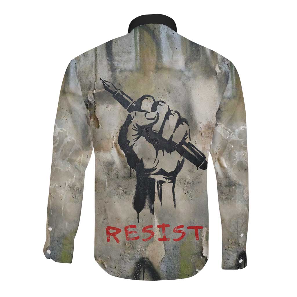 Ngugi wa Thiong O Long Sleeve Button Shirt Graffiti Resist Statement Ink Pen Revolution Fist Literary Activism - Wonder Print Shop
