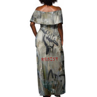 Ngugi wa Thiong O Off Shoulder Maxi Dress Graffiti Resist Statement Ink Pen Revolution Fist Literary Activism - Wonder Print Shop