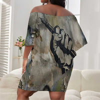 Ngugi wa Thiong O Off Shoulder Short Dress Graffiti Resist Statement Ink Pen Revolution Fist Literary Activism - Wonder Print Shop