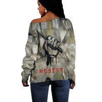Ngugi wa Thiong O Off Shoulder Sweater Graffiti Resist Statement Ink Pen Revolution Fist Literary Activism - Wonder Print Shop