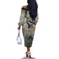 Ngugi wa Thiong O Off The Shoulder Long Sleeve Dress Graffiti Resist Statement Ink Pen Revolution Fist Literary Activism - Wonder Print Shop