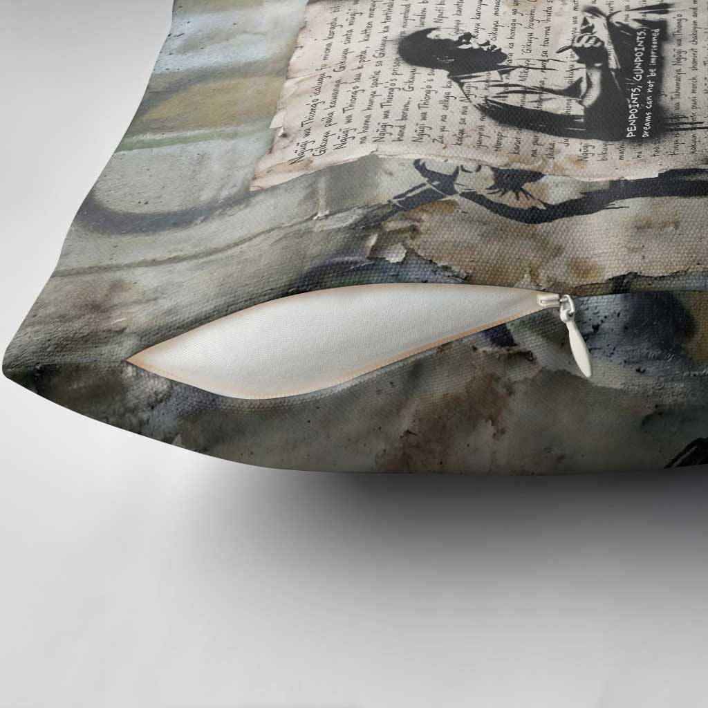 Ngugi wa Thiong O Pillow Cover Graffiti Resist Statement Ink Pen Revolution Fist Literary Activism - Wonder Print Shop