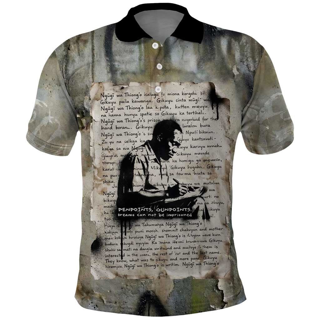 Ngugi wa Thiong O Polo Shirt Graffiti Resist Statement Ink Pen Revolution Fist Literary Activism - Wonder Print Shop