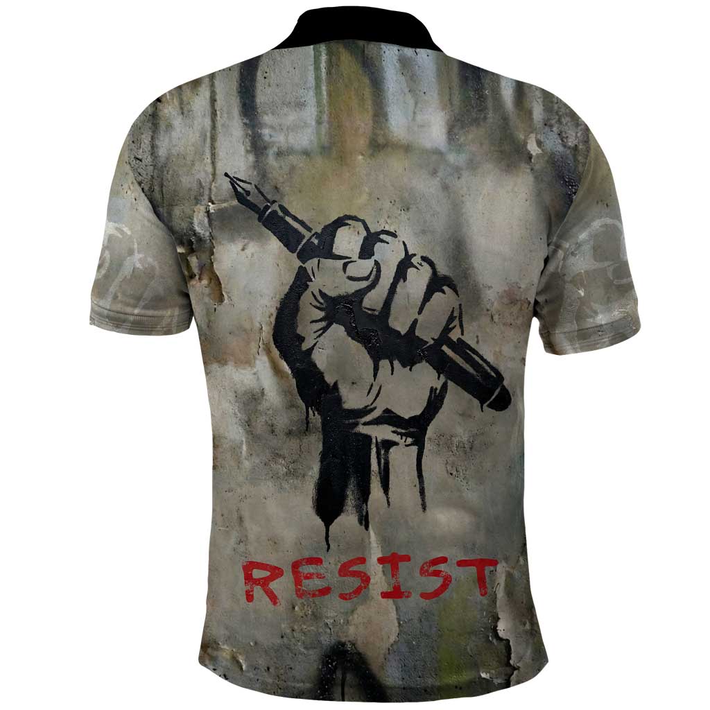 Ngugi wa Thiong O Polo Shirt Graffiti Resist Statement Ink Pen Revolution Fist Literary Activism - Wonder Print Shop