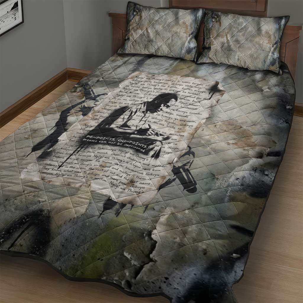 Ngugi wa Thiong O Quilt Bed Set Graffiti Resist Statement Ink Pen Revolution Fist Literary Activism - Wonder Print Shop