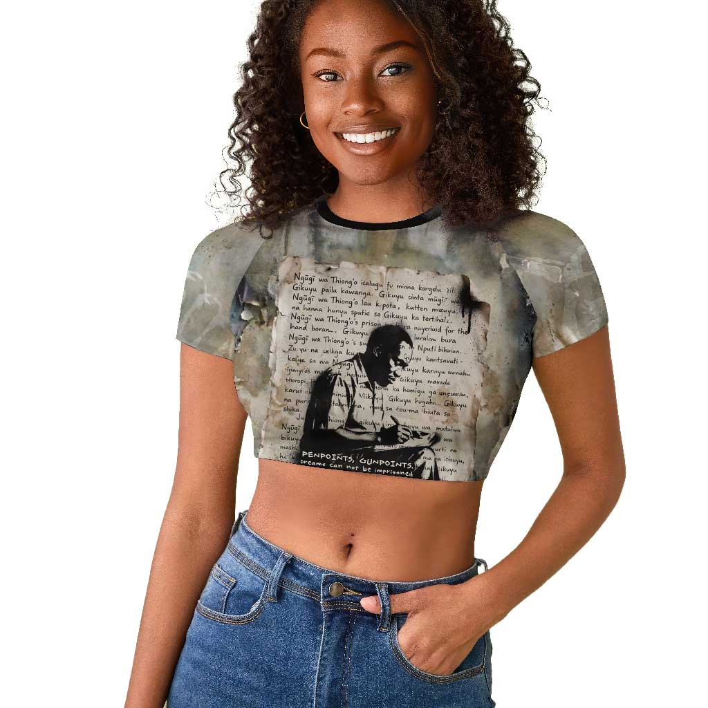 Ngugi wa Thiong O Raglan Cropped T shirt Graffiti Resist Statement Ink Pen Revolution Fist Literary Activism - Wonder Print Shop