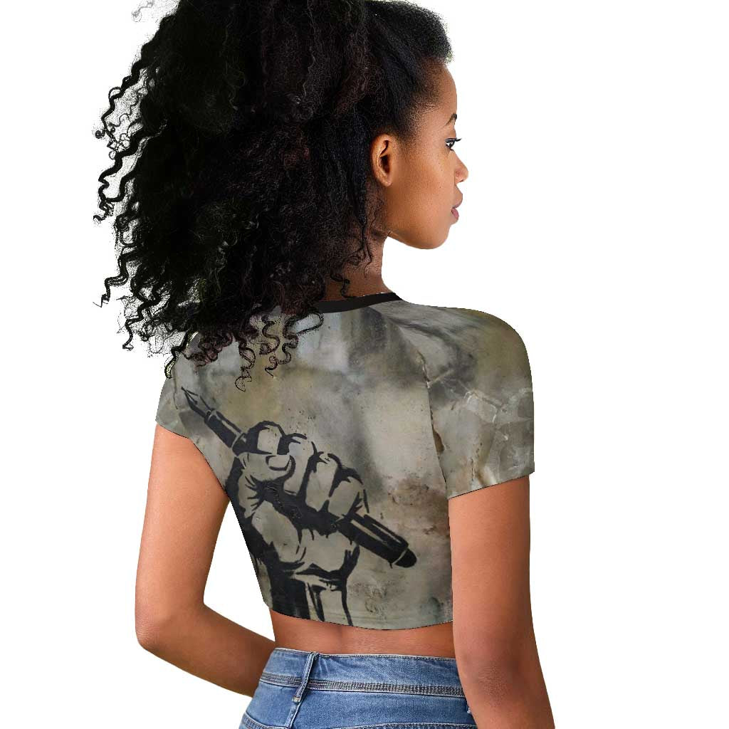 Ngugi wa Thiong O Raglan Cropped T shirt Graffiti Resist Statement Ink Pen Revolution Fist Literary Activism - Wonder Print Shop