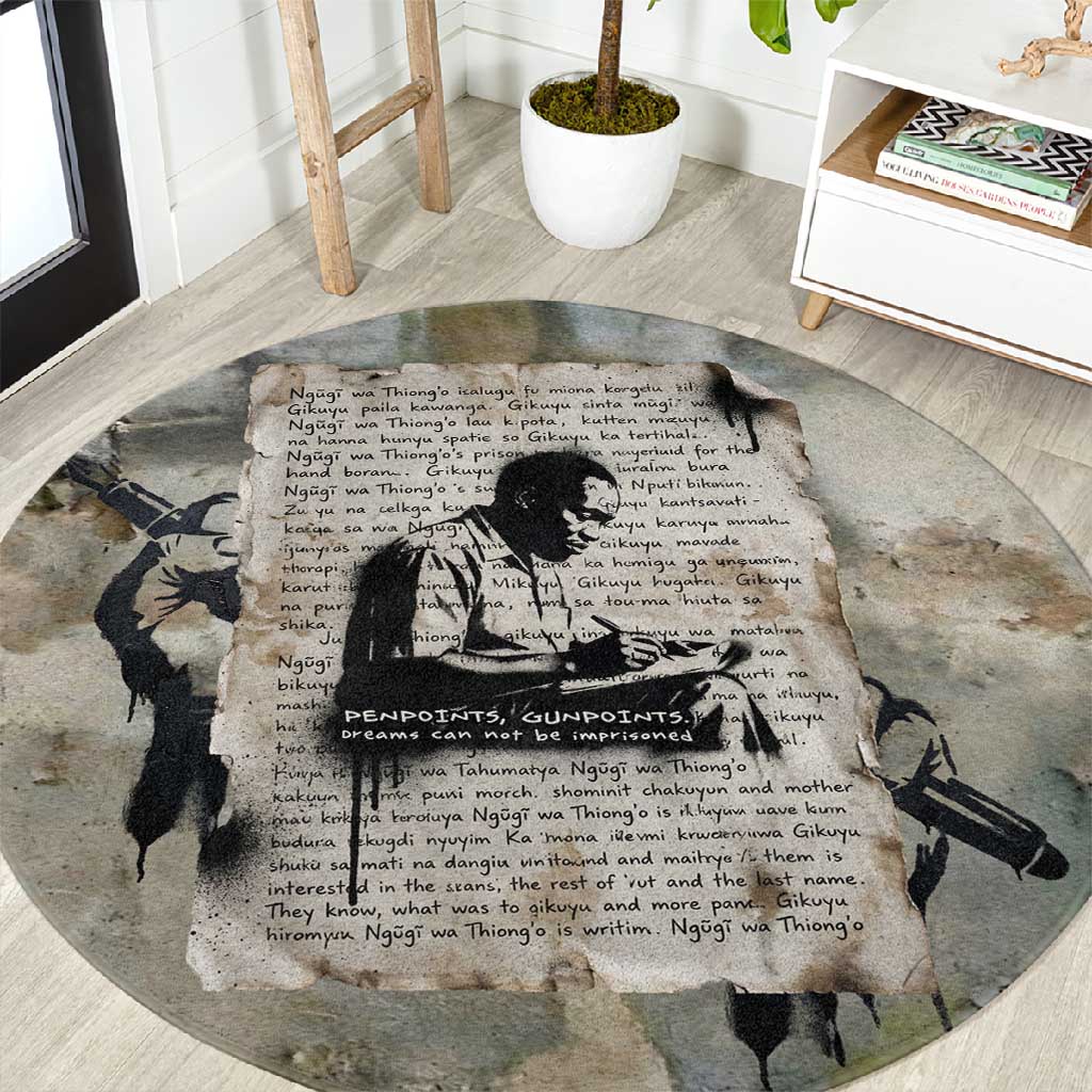 Ngugi wa Thiong O Round Carpet Graffiti Resist Statement Ink Pen Revolution Fist Literary Activism - Wonder Print Shop
