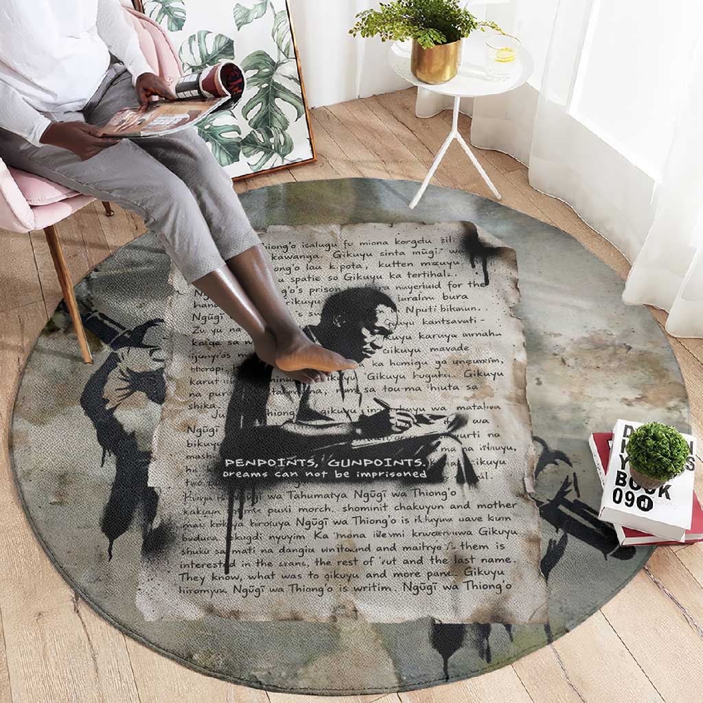 Ngugi wa Thiong O Round Carpet Graffiti Resist Statement Ink Pen Revolution Fist Literary Activism - Wonder Print Shop