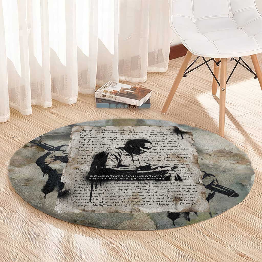 Ngugi wa Thiong O Round Carpet Graffiti Resist Statement Ink Pen Revolution Fist Literary Activism - Wonder Print Shop