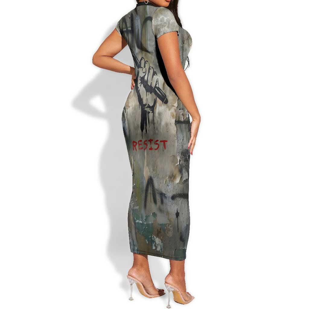 Ngugi wa Thiong O Short Sleeve Bodycon Dress Graffiti Resist Statement Ink Pen Revolution Fist Literary Activism - Wonder Print Shop