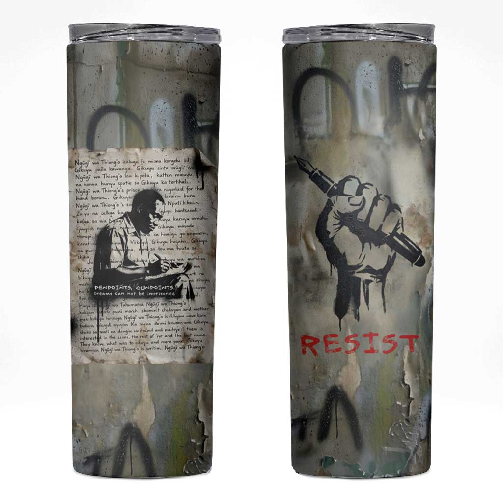 Ngugi wa Thiong O Skinny Tumbler Graffiti Resist Statement Ink Pen Revolution Fist Literary Activism - Wonder Print Shop