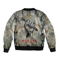 Ngugi wa Thiong O Sleeve Zip Bomber Jacket Graffiti Resist Statement Ink Pen Revolution Fist Literary Activism - Wonder Print Shop