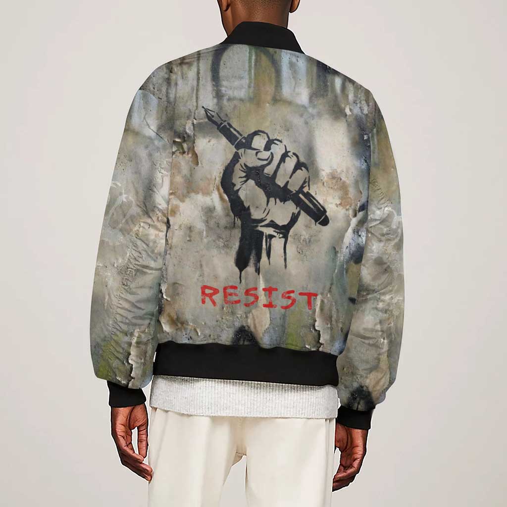 Ngugi wa Thiong O Sleeve Zip Bomber Jacket Graffiti Resist Statement Ink Pen Revolution Fist Literary Activism - Wonder Print Shop