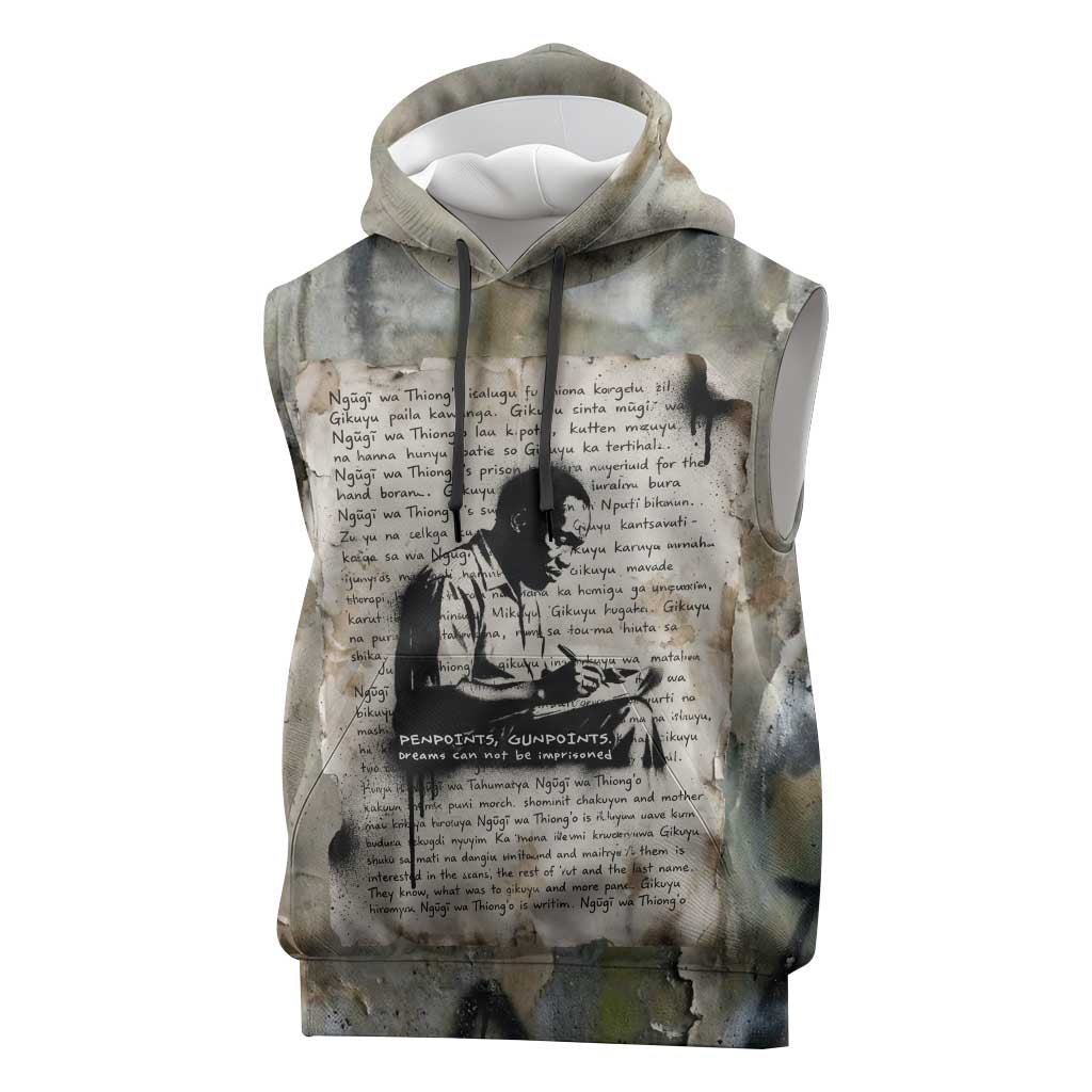 Ngugi wa Thiong O Sleeveless Hoodie Graffiti Resist Statement Ink Pen Revolution Fist Literary Activism - Wonder Print Shop