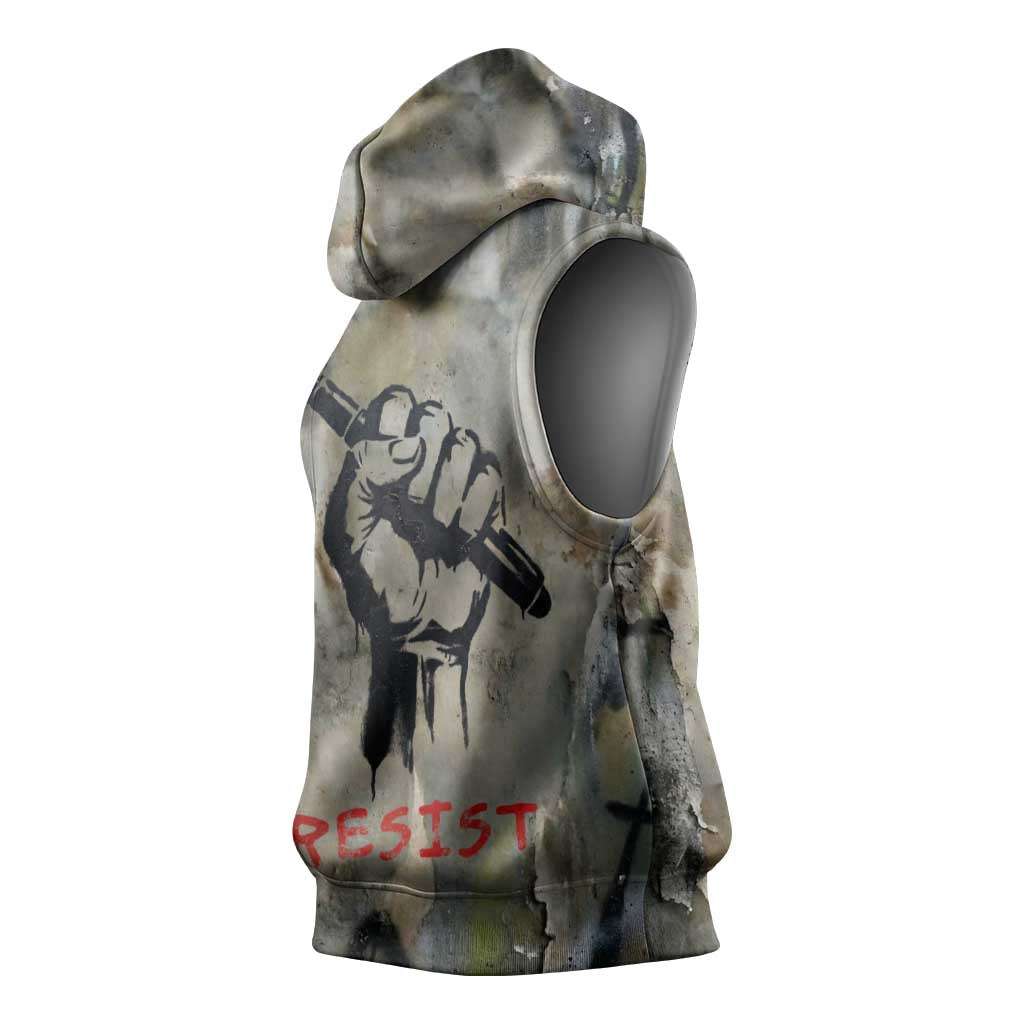 Ngugi wa Thiong O Sleeveless Hoodie Graffiti Resist Statement Ink Pen Revolution Fist Literary Activism - Wonder Print Shop