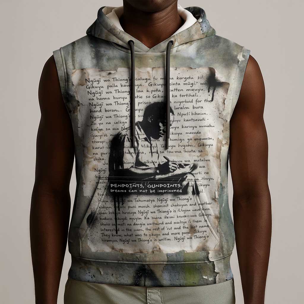 Ngugi wa Thiong O Sleeveless Hoodie Graffiti Resist Statement Ink Pen Revolution Fist Literary Activism - Wonder Print Shop