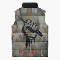 Ngugi wa Thiong O Sleeveless Puffer Jacket Graffiti Resist Statement Ink Pen Revolution Fist Literary Activism - Wonder Print Shop