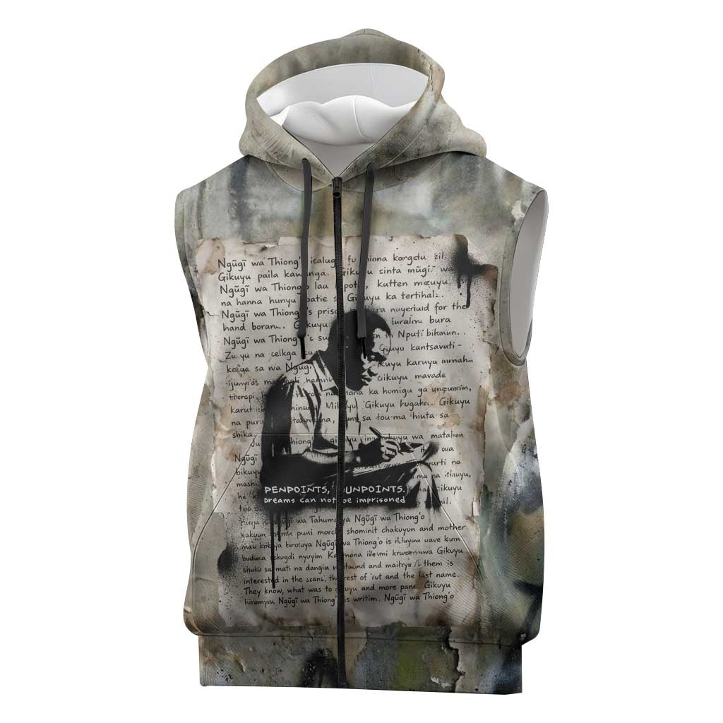 Ngugi wa Thiong O Sleeveless Zip Hoodie Graffiti Resist Statement Ink Pen Revolution Fist Literary Activism - Wonder Print Shop