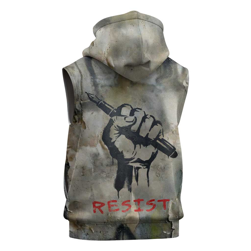Ngugi wa Thiong O Sleeveless Zip Hoodie Graffiti Resist Statement Ink Pen Revolution Fist Literary Activism - Wonder Print Shop