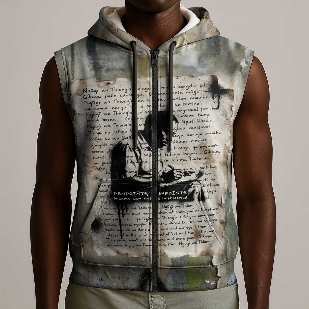 Ngugi wa Thiong O Sleeveless Zip Hoodie Graffiti Resist Statement Ink Pen Revolution Fist Literary Activism - Wonder Print Shop