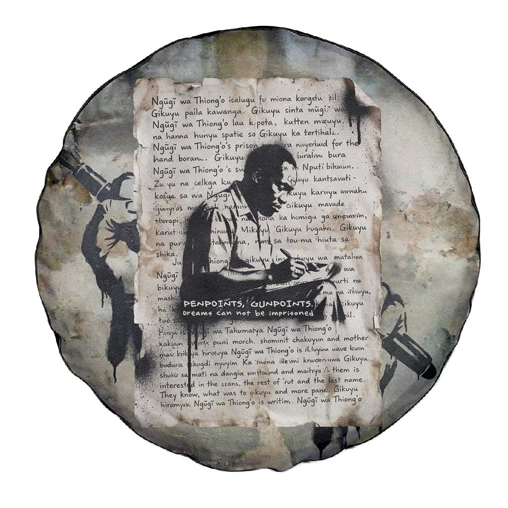 Ngugi wa Thiong O Spare Tire Cover Graffiti Resist Statement Ink Pen Revolution Fist Literary Activism - Wonder Print Shop