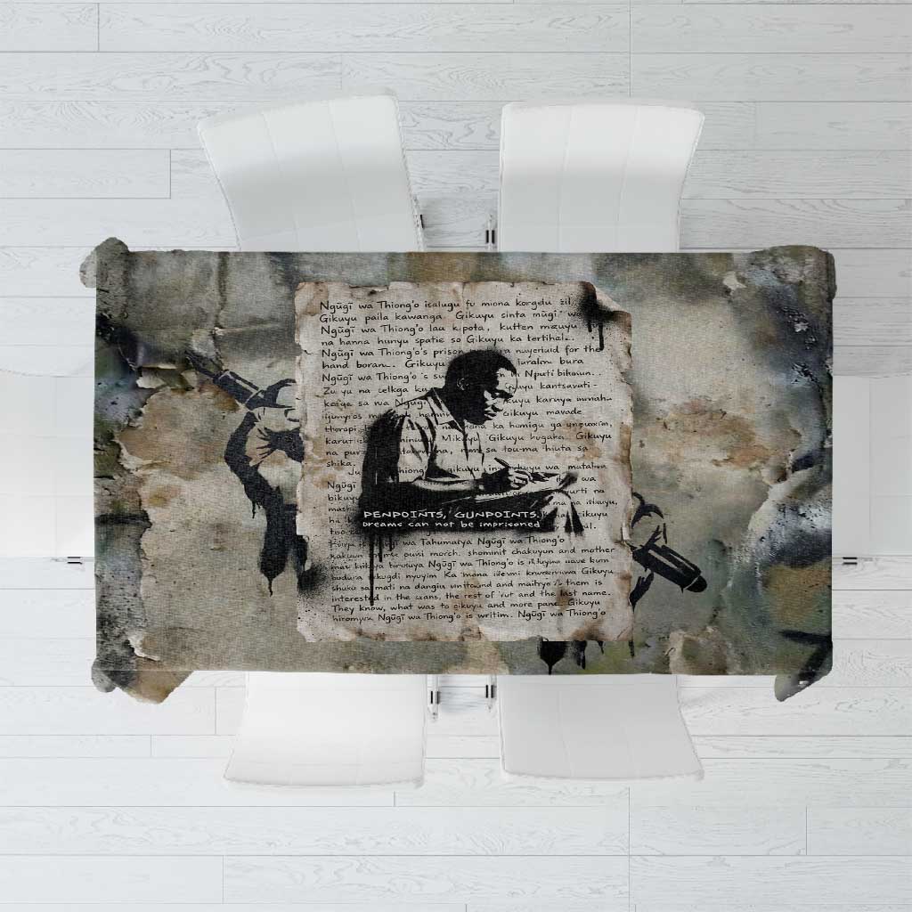 Ngugi wa Thiong O Tablecloth Graffiti Resist Statement Ink Pen Revolution Fist Literary Activism - Wonder Print Shop
