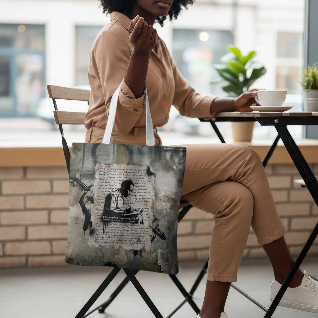 Ngugi wa Thiong O Tote Bag Graffiti Resist Statement Ink Pen Revolution Fist Literary Activism - Wonder Print Shop