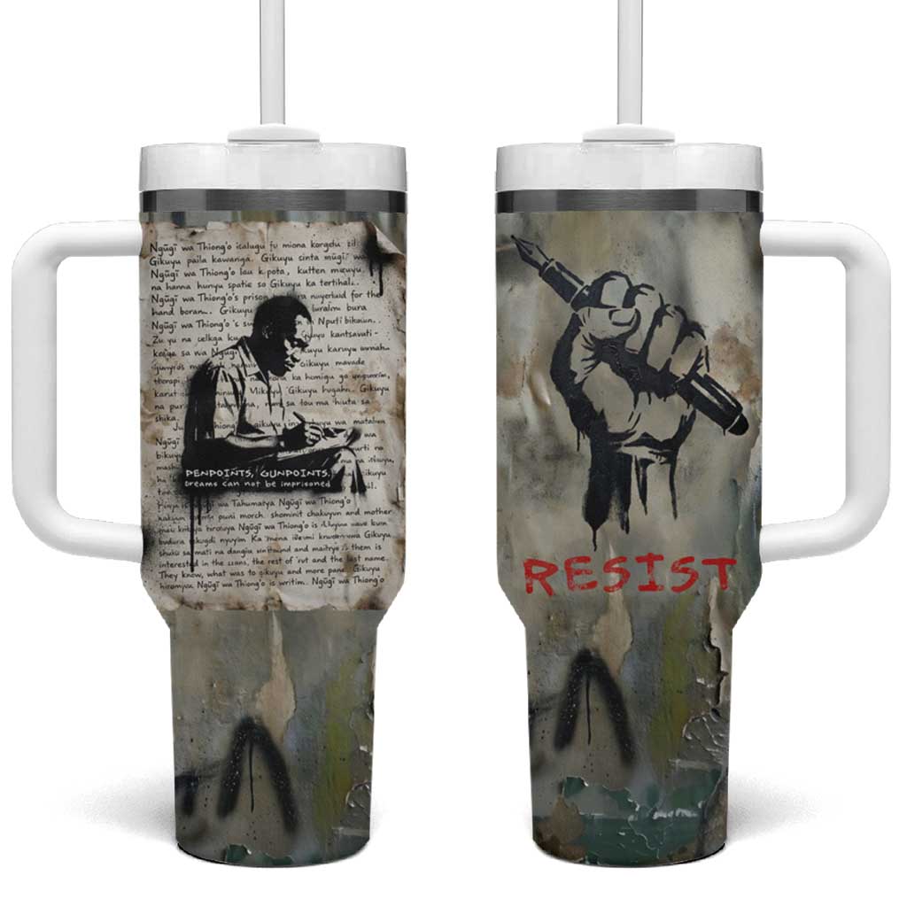 Ngugi wa Thiong O Tumbler With Handle Graffiti Resist Statement Ink Pen Revolution Fist Literary Activism - Wonder Print Shop