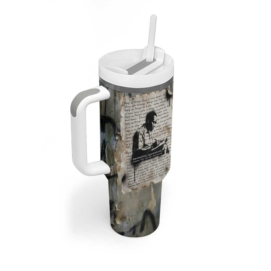 Ngugi wa Thiong O Tumbler With Handle Graffiti Resist Statement Ink Pen Revolution Fist Literary Activism - Wonder Print Shop