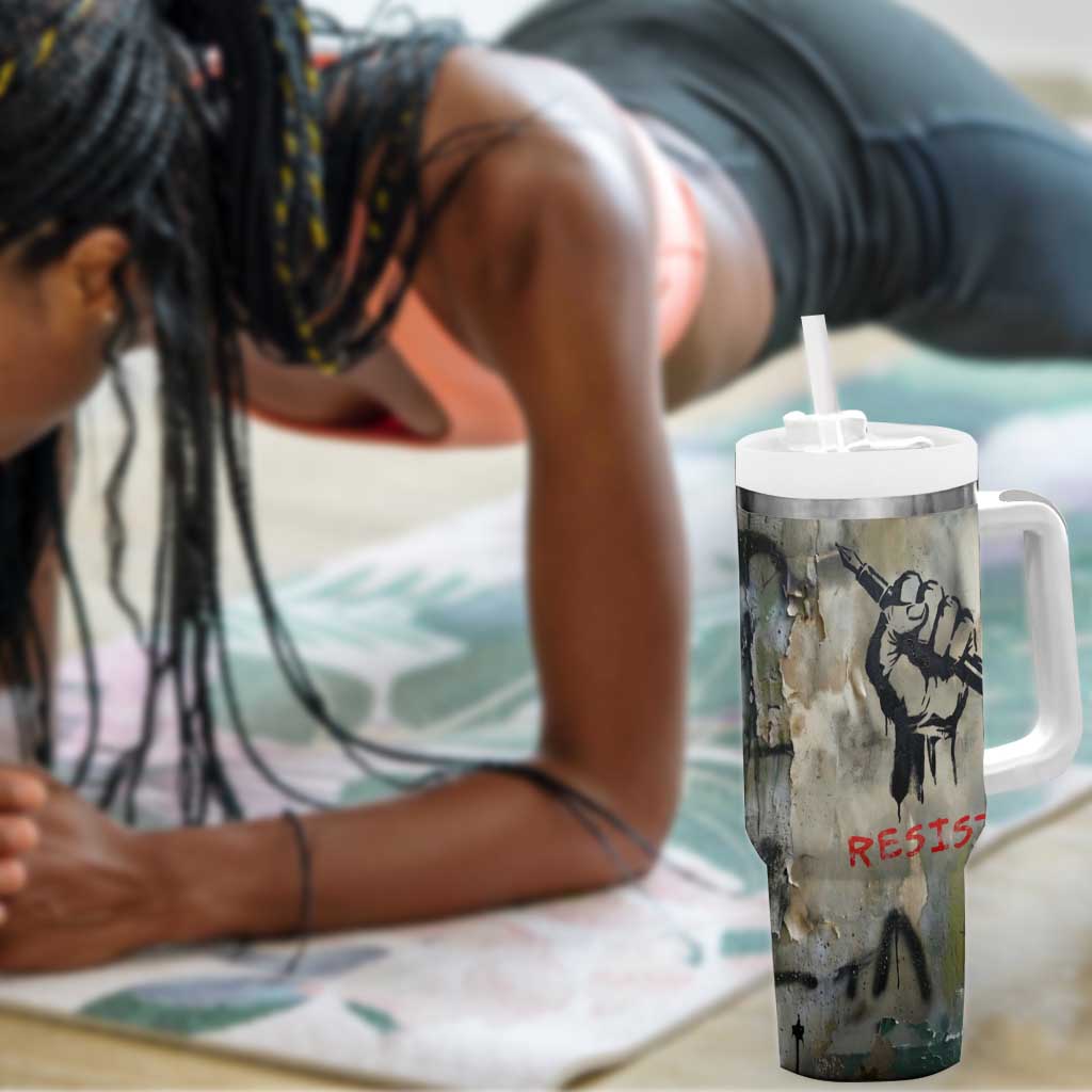 Ngugi wa Thiong O Tumbler With Handle Graffiti Resist Statement Ink Pen Revolution Fist Literary Activism - Wonder Print Shop