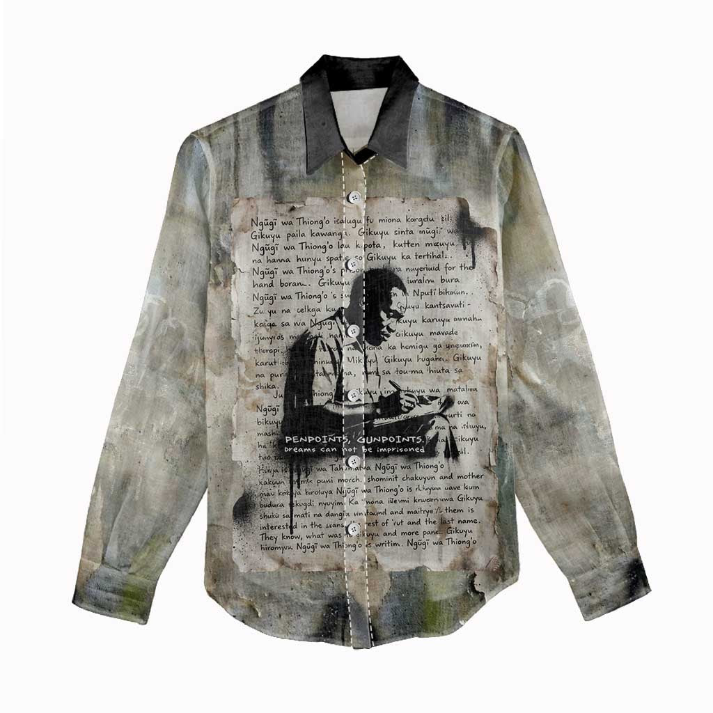 Ngugi wa Thiong O Women Casual Shirt Graffiti Resist Statement Ink Pen Revolution Fist Literary Activism - Wonder Print Shop