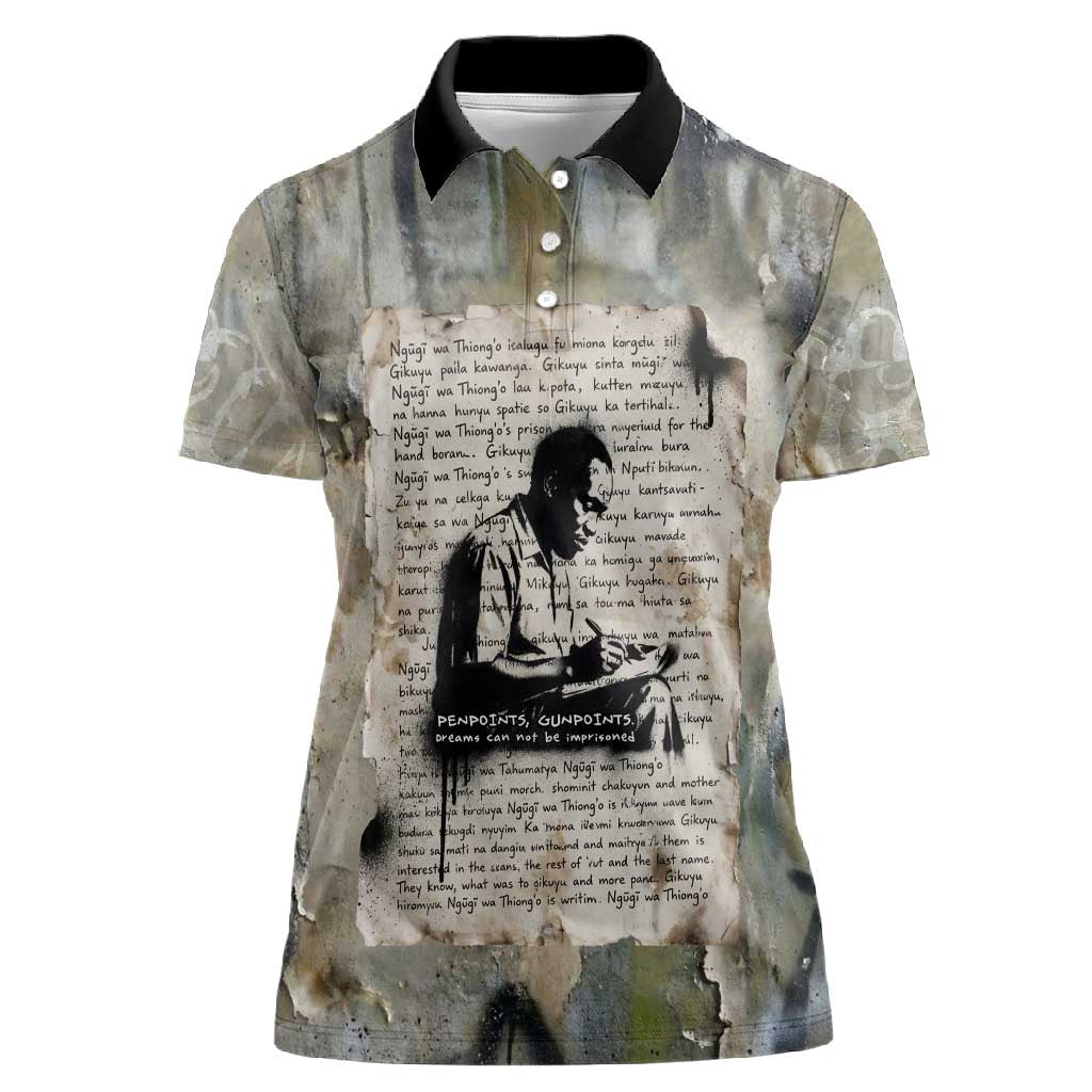 Ngugi wa Thiong O Women Polo Shirt Graffiti Resist Statement Ink Pen Revolution Fist Literary Activism - Wonder Print Shop