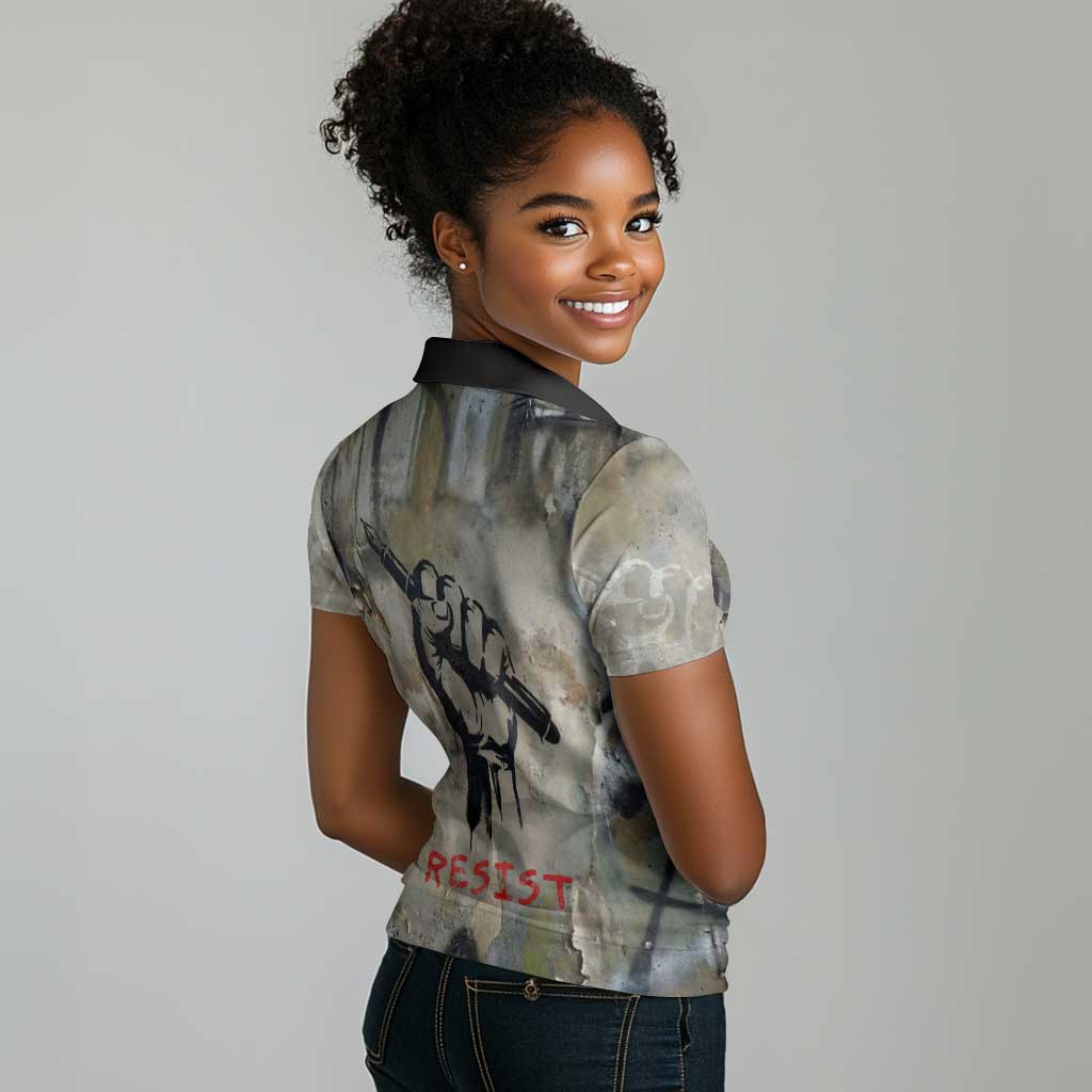 Ngugi wa Thiong O Women Polo Shirt Graffiti Resist Statement Ink Pen Revolution Fist Literary Activism - Wonder Print Shop