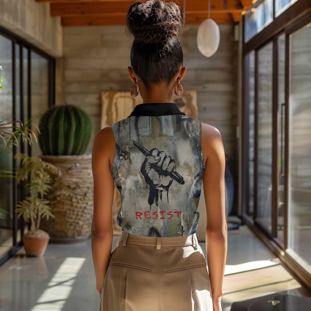 Ngugi wa Thiong O Women Sleeveless Polo Shirt Graffiti Resist Statement Ink Pen Revolution Fist Literary Activism - Wonder Print Shop