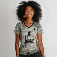 Ngugi wa Thiong O Women V-Neck T-Shirt Graffiti Resist Statement Ink Pen Revolution Fist Literary Activism - Wonder Print Shop