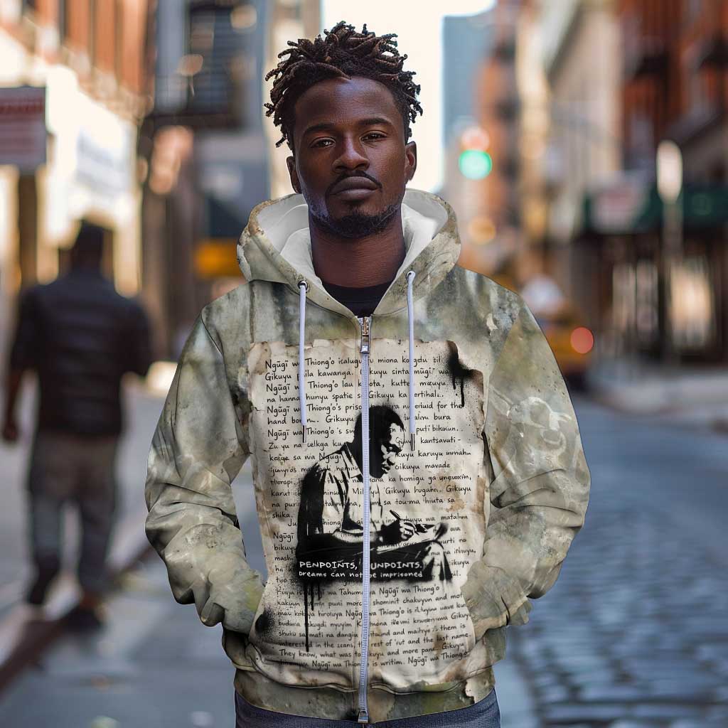 Ngugi wa Thiong O Zip Hoodie Graffiti Resist Statement Ink Pen Revolution Fist Literary Activism - Wonder Print Shop
