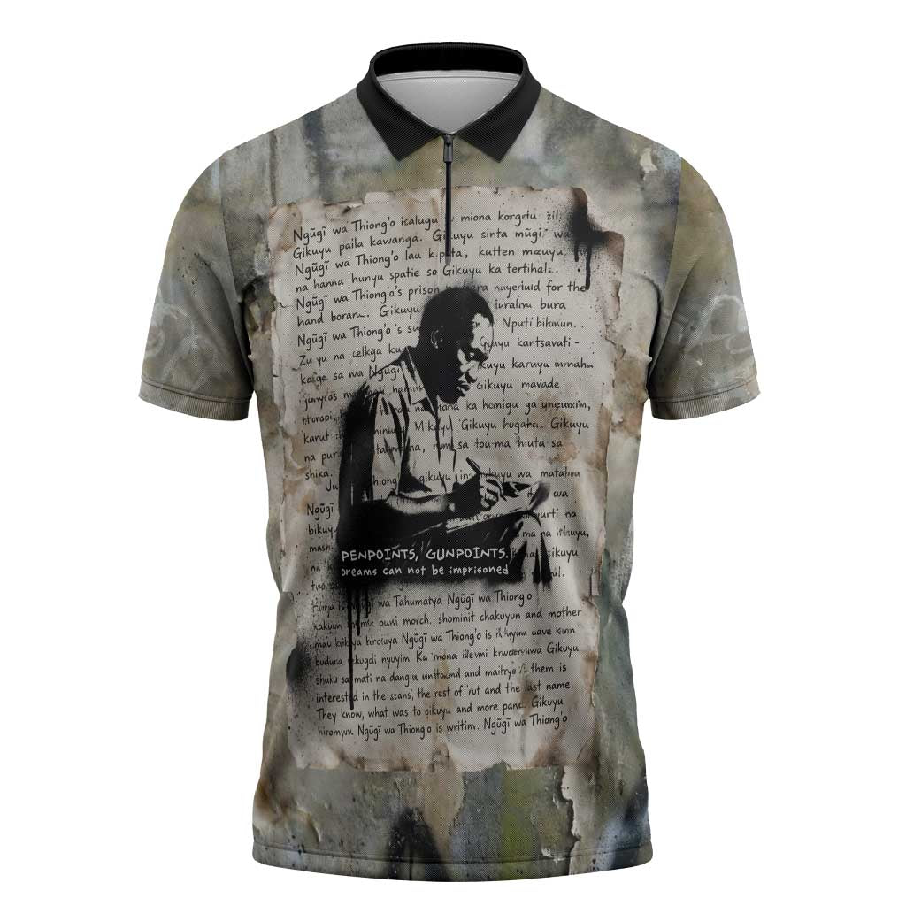 Ngugi wa Thiong O Zipper Polo Shirt Graffiti Resist Statement Ink Pen Revolution Fist Literary Activism - Wonder Print Shop