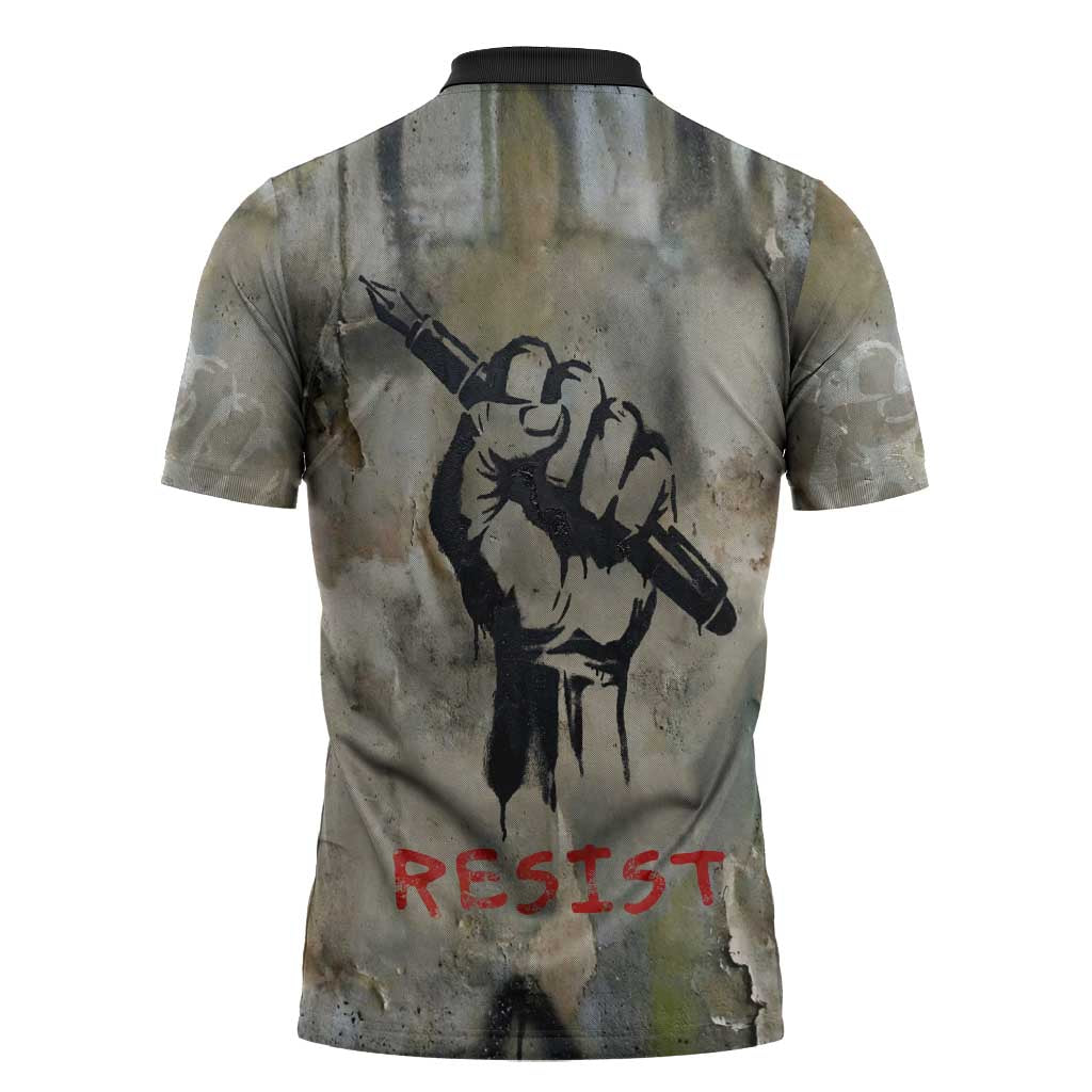 Ngugi wa Thiong O Zipper Polo Shirt Graffiti Resist Statement Ink Pen Revolution Fist Literary Activism - Wonder Print Shop