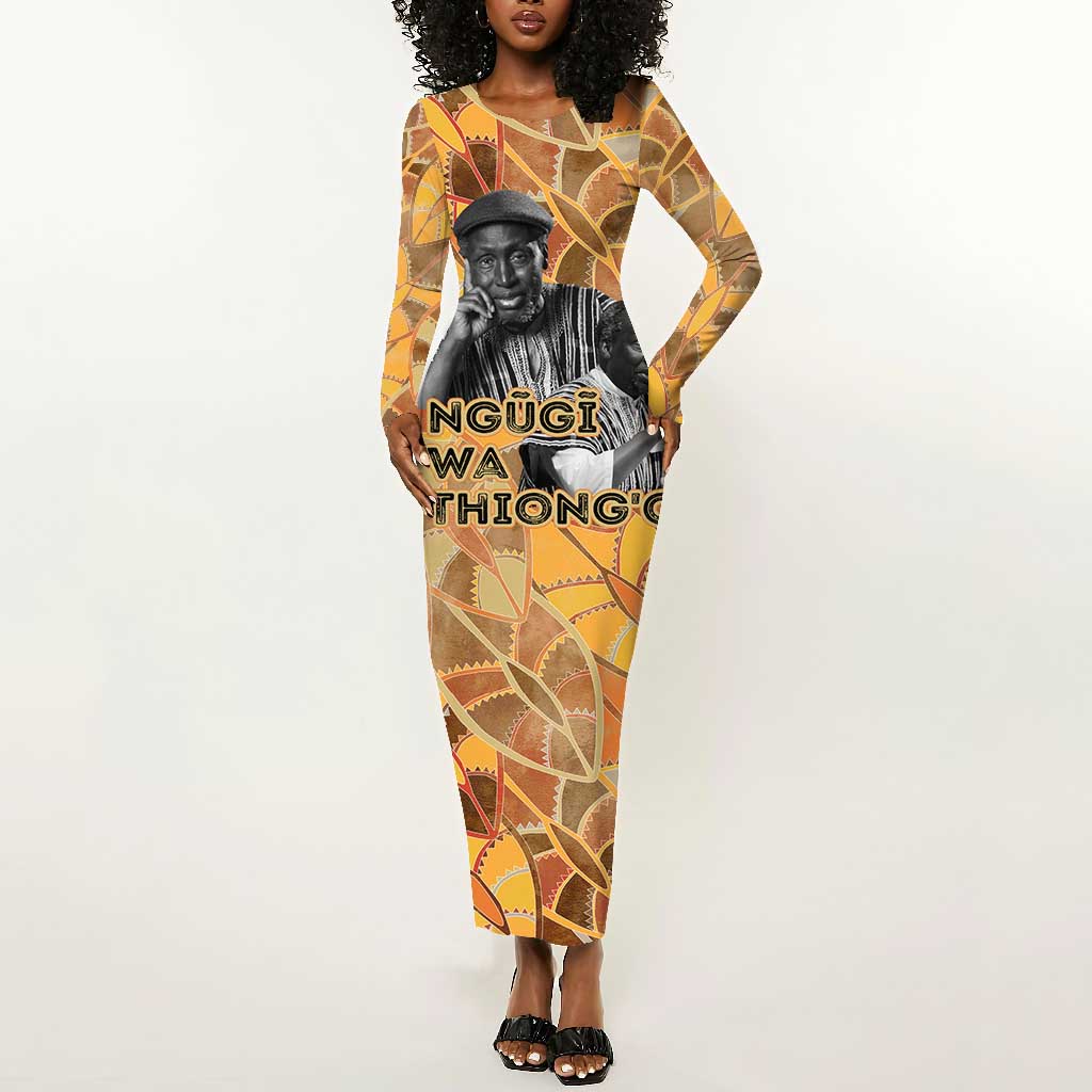 Ngugi wa Thiong O Long Sleeve Bodycon Dress African Literary Icon Portrait Cultural Revival - Wonder Print Shop