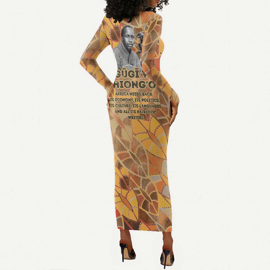 Ngugi wa Thiong O Long Sleeve Bodycon Dress African Literary Icon Portrait Cultural Revival - Wonder Print Shop