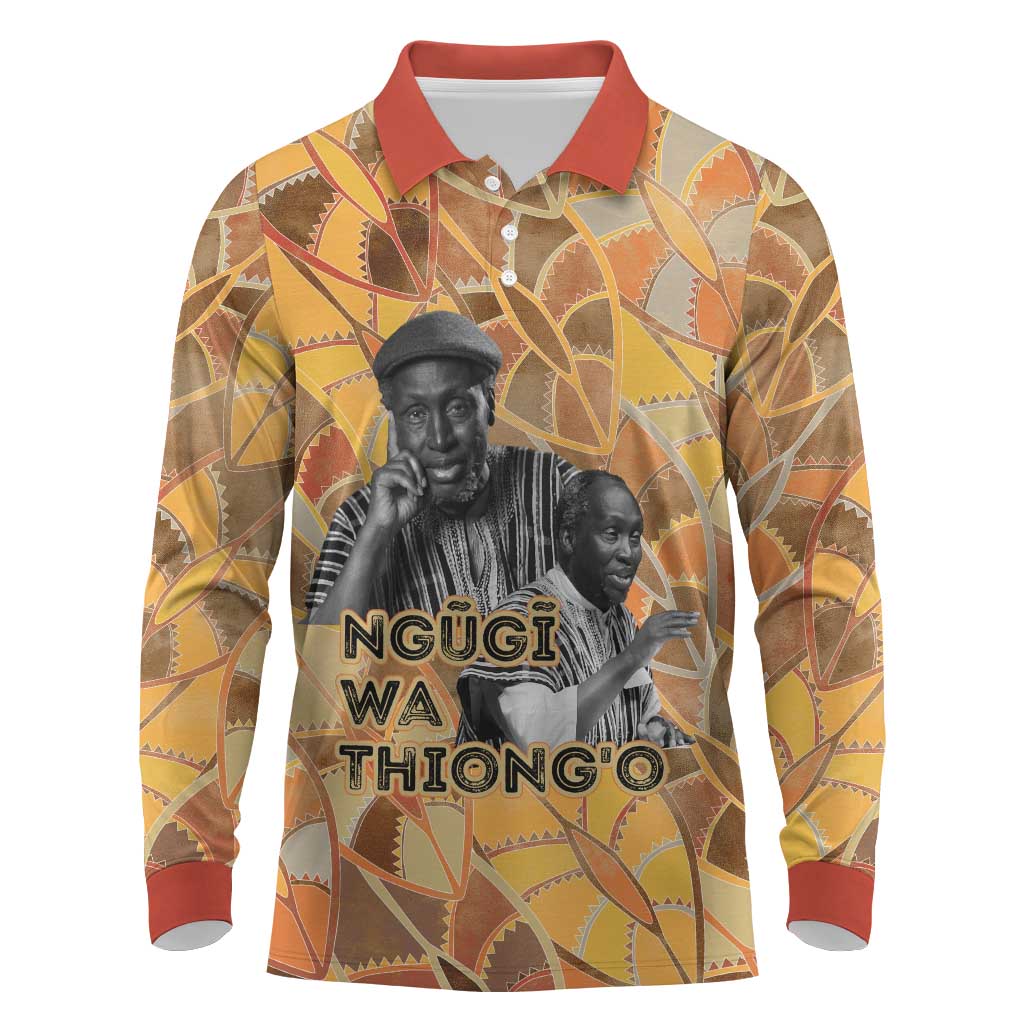 Ngugi wa Thiong O Long Sleeve Polo Shirt African Literary Icon Portrait Cultural Revival - Wonder Print Shop