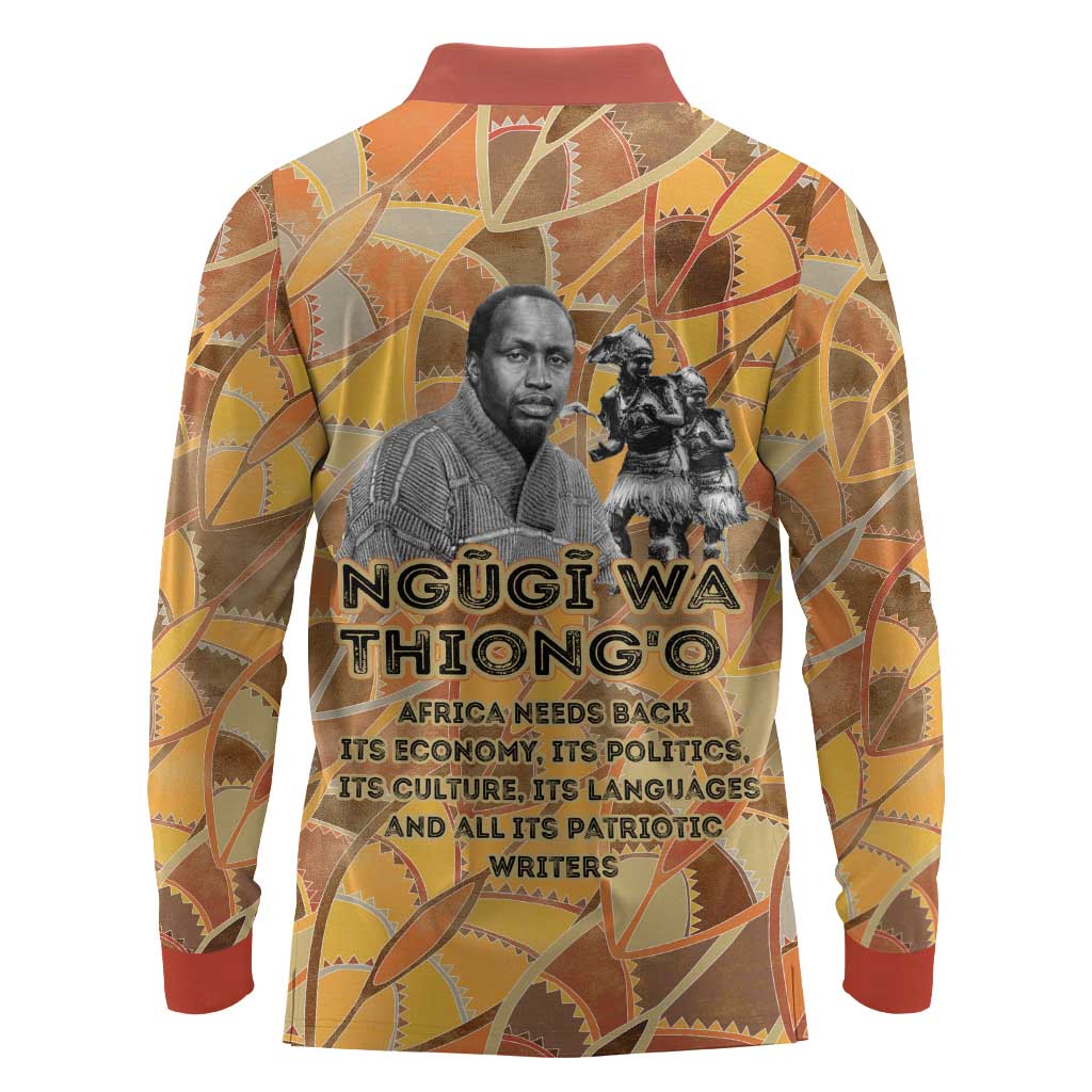 Ngugi wa Thiong O Long Sleeve Polo Shirt African Literary Icon Portrait Cultural Revival - Wonder Print Shop