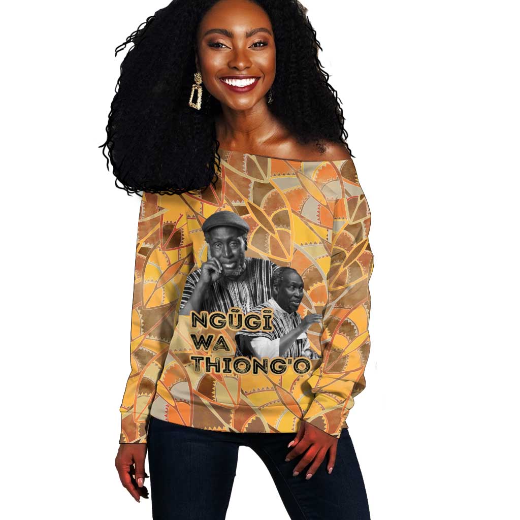 Ngugi wa Thiong O Off Shoulder Sweater African Literary Icon Portrait Cultural Revival - Wonder Print Shop