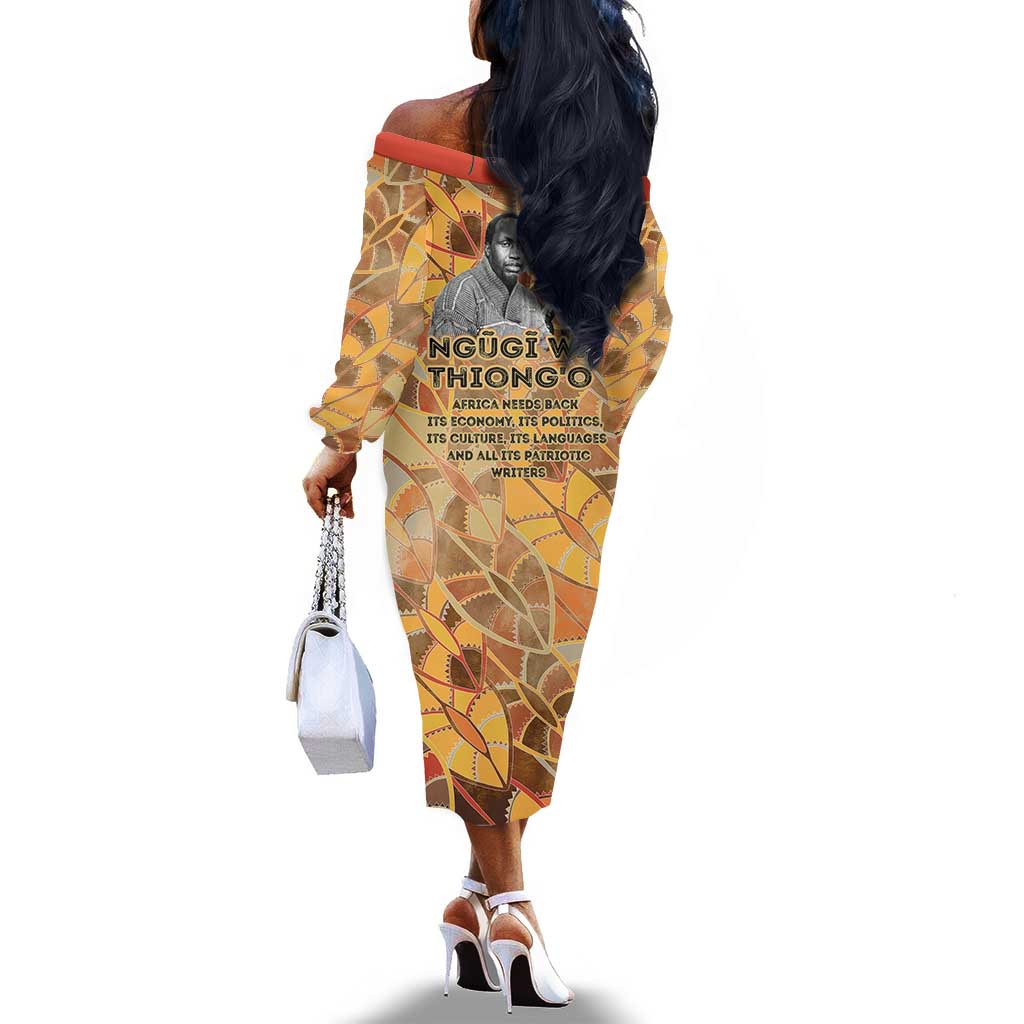 Ngugi wa Thiong O Off The Shoulder Long Sleeve Dress African Literary Icon Portrait Cultural Revival - Wonder Print Shop