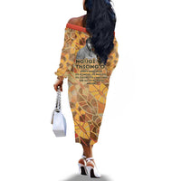 Ngugi wa Thiong O Off The Shoulder Long Sleeve Dress African Literary Icon Portrait Cultural Revival - Wonder Print Shop
