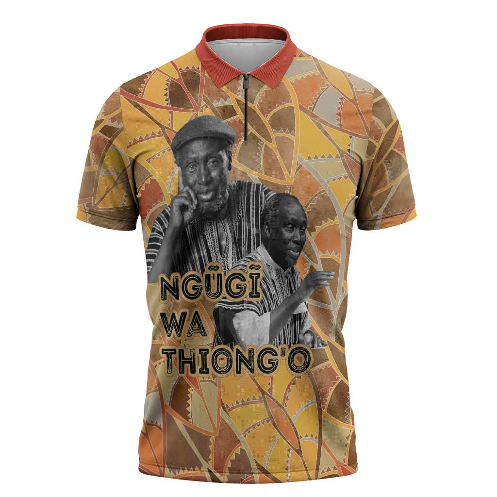 Ngugi wa Thiong O Zipper Polo Shirt African Literary Icon Portrait Cultural Revival - Wonder Print Shop